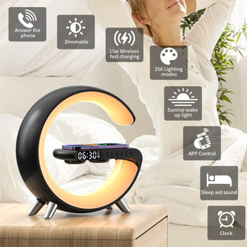 G-Shape Lamp with Speaker, Clock and Charger - QayyoomLux